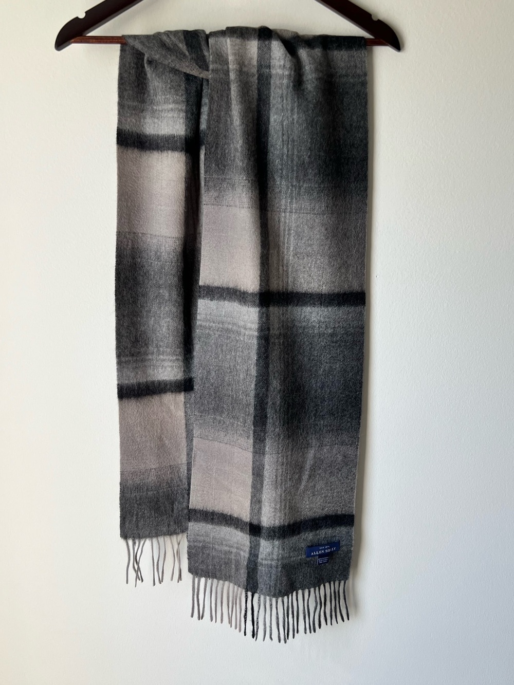 Allen Solly Gray Cashmere Plaid Men's Scarf with Fringe OS NWOT